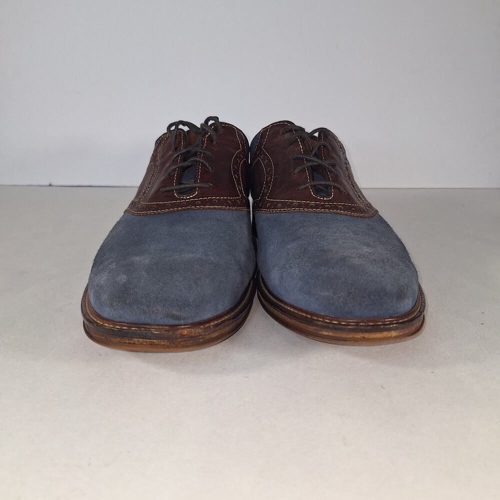 Johnston & Murphy Men's Oxford Dress Shoes 12M Brown Blue Suede Wingtip Brogue - Picture 8 of 12